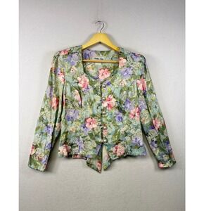 Vintage Another Thyme Floral Blazer Jacket Women's Size 12 Button Long Sleeve